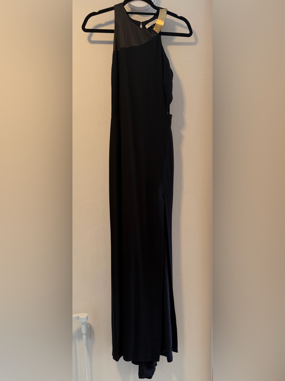 Halston Heritage Black Asymmetric Maxi Dress with Side Slit